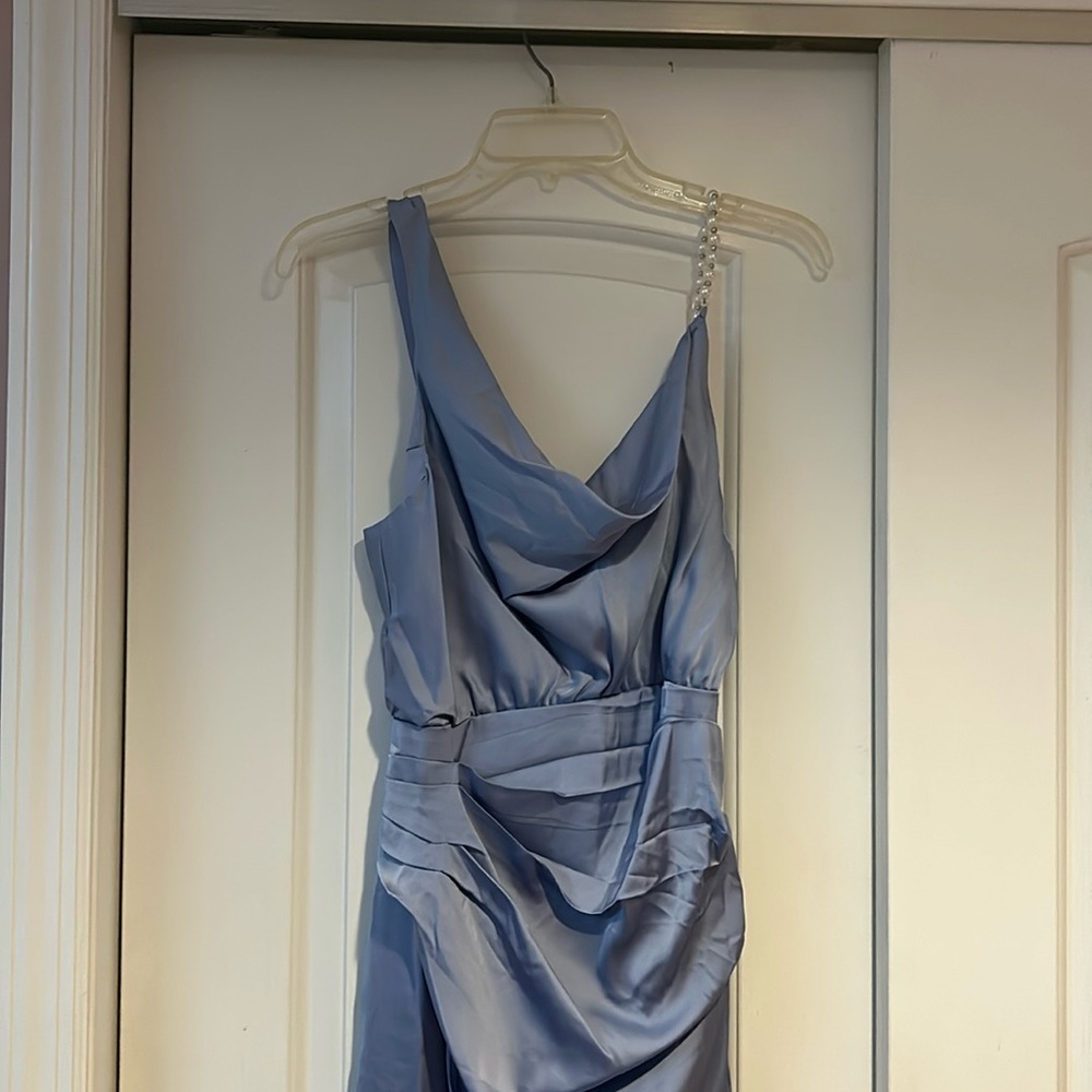 Periwinkle blue satin sexy dress.
